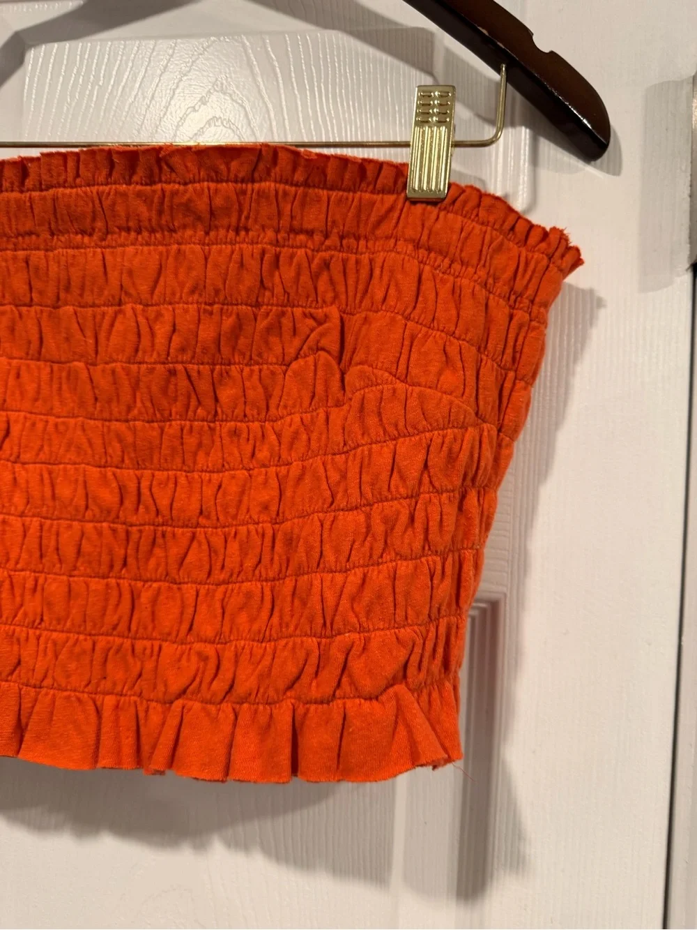 NWOT Free People Beach Size L Orange Smocked Linen Blend Strapless Tube Top